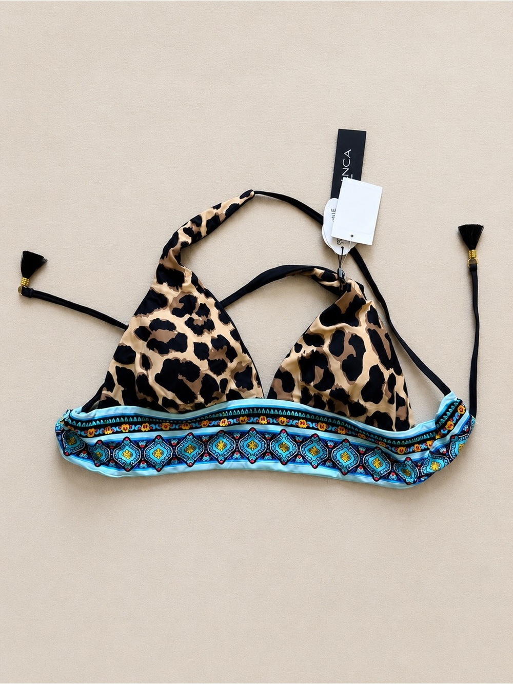 La Blanca Reversible Leopard & Boho Print Triangle Bikini Top NWT Size 4